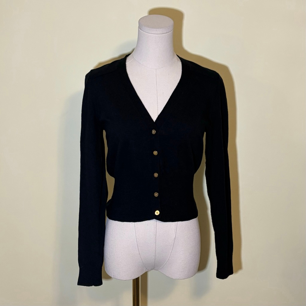 J.Crew Women’s Black Cardigan Knit Cropped Sweater with Gold Buttons SZ S